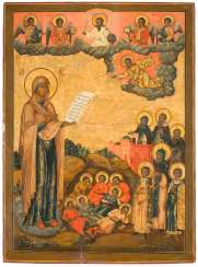 A MONUMENTAL ICON WITH THE MOTHER OF GOD 'BOGOLUBSKAJA' THE SEVEN SLEEPERS OF EPHESUS A MONUMENTAL ICON WITH THE MOTHER OF GOD 'BOGOLUBSKAJA' THE SEVEN SLEEPERS OF EPHESUS