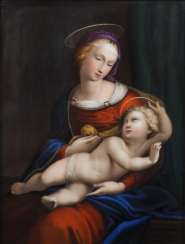 Bildplatte ''Madonna Bridgewater'' Nach dem gleichnamigen Gemälde ''Madonna Bridgewater'' von Raffael (1483-1520) um 1507. Platte deutsch Bildplatte ''Madonna Bridgewater'' Nach dem gleichnamigen Gemälde ''Madonna Bridgewater'' von Raffael (1483-1520) um 1507. Platte deutsch