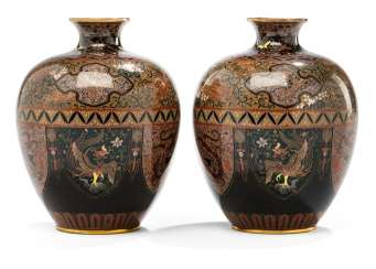 Paar Cloisonné-Vasen mit Phönixdekor Paar Cloisonné-Vasen mit Phönixdekor