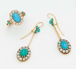 Turquoise diamond set: earrings and ring Turquoise diamond set: earrings and ring