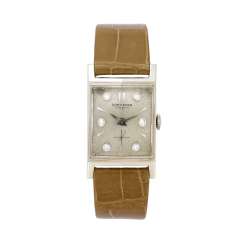 LONGINES: Orologio da polso da uomo in oro 14K bianco, di forma LONGINES: Orologio da polso da uomo in oro 14K bianco, di forma