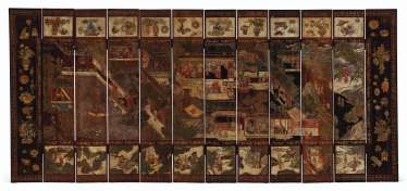 A CHINESE COROMANDEL TWELVE-PANEL SCREEN A CHINESE COROMANDEL TWELVE-PANEL SCREEN