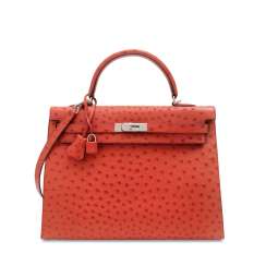A ROUGE VIF OSTRICH SELLIER KELLY 35 WITH PALLADIUM HARDWARE A ROUGE VIF OSTRICH SELLIER KELLY 35 WITH PALLADIUM HARDWARE