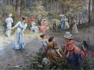 Tennisspiel, Öl auf Leinwand Tennisspiel, Öl auf Leinwand