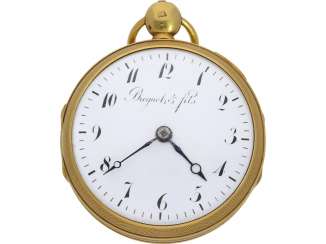 Pocket watch: very fine French clock watch with hour repeater and half-hour self-strike, Breguet & Fils No. 6672, around 1830 Pocket watch: very fine French clock watch with hour repeater and half-hour self-strike, Breguet & Fils No. 6672, around 1830