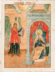 A MONUMENTAL ICON OF THE ANNUNCIATION FROM A CHURCH ICONOSTASIS A MONUMENTAL ICON OF THE ANNUNCIATION FROM A CHURCH ICONOSTASIS