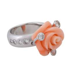 Ring with coral rose and diamonds Ring with coral rose and diamonds