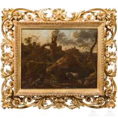 A shepherd in a rocky Italian landscape, in the style of Rosa da Tivoli, the end of 17. Century A shepherd in a rocky Italian landscape, in the style of Rosa da Tivoli, the end of 17. Century