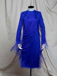 LARA STONE'S BLUE SILK AND FRINGE DRESS LARA STONE'S BLUE SILK AND FRINGE DRESS