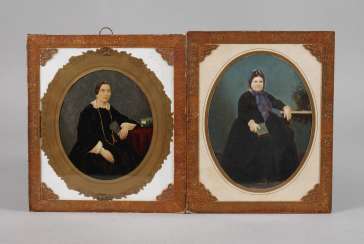 Pair of overpainted photographs around 1860 Pair of overpainted photographs around 1860