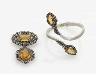Pendant and bracelet with citrines and diamonds . Portugal, Porto, circa 1940, and Bremen, 1991, BRINKMANN and LONG Pendant and bracelet with citrines and diamonds . Portugal, Porto, circa 1940, and Bremen, 1991, BRINKMANN and LONG
