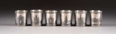 SET OF SIX NIELLO BEAKERS WITH ARCHITECTURAL VIEWS SET OF SIX NIELLO BEAKERS WITH ARCHITECTURAL VIEWS