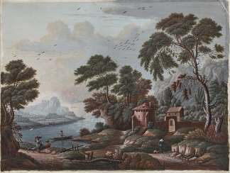 Shore landscapes with figure staffage Shore landscapes with figure staffage