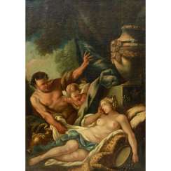 SÜDDEUTSCHER BAROCKMALER; 18. Jahrhundert: Satyr und Amor belauschen eine schlafende Nymphe. SÜDDEUTSCHER BAROCKMALER; 18. Jahrhundert: Satyr und Amor belauschen eine schlafende Nymphe.