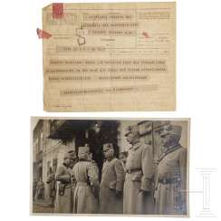 Field Marshal General Paul von Hindenburg - telegram of thanks to Baron von Stöger-Steiner von Steinstätten from the 1st World War Field Marshal General Paul von Hindenburg - telegram of thanks to Baron von Stöger-Steiner von Steinstätten from the 1st World War
