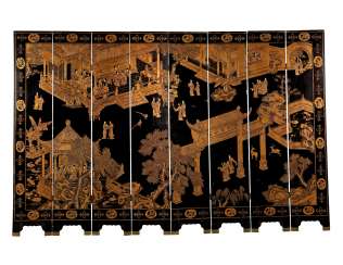 A CHINESE EXPORT COROMANDEL LACQUER EIGHT-LEAF SCREEN A CHINESE EXPORT COROMANDEL LACQUER EIGHT-LEAF SCREEN