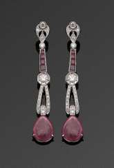 Pair of elegant ruby and diamond drop earrings Pair of elegant ruby and diamond drop earrings
