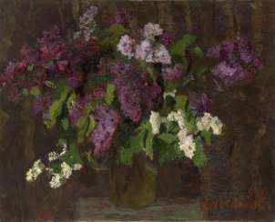 IOGANSON, BORIS (1893-1973) Bouquet of Lilacs , signed and dated 1949, also further signed, titled in Cyrillic and dated on the stretcher. IOGANSON, BORIS (1893-1973) Bouquet of Lilacs , signed and dated 1949, also further signed, titled in Cyrillic and dated on the stretcher.