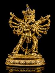 Fire-gilt Bronze of the Cakrasamvara on a Lotus Fire-gilt Bronze of the Cakrasamvara on a Lotus