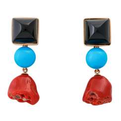 Earrings with onyx, turquoise and coral, Earrings with onyx, turquoise and coral,