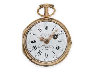 Pocket watch: very fine gold Louis XV spindle watch with repetition a toc et a tact, signed L'Epine Hger du Roy Paris, around 1770 Pocket watch: very fine gold Louis XV spindle watch with repetition a toc et a tact, signed L'Epine Hger du Roy Paris, around 1770