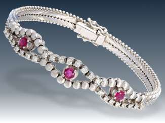 Bracelet: decorative vintage ruby/brilliant bracelet, 18K white gold Bracelet: decorative vintage ruby/brilliant bracelet, 18K white gold