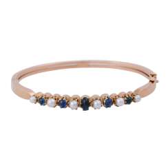 Bangle with 5 Saphircacochons and 6 cultured pearls, Bangle with 5 Saphircacochons and 6 cultured pearls,