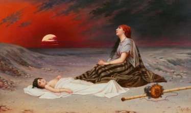 Porcelain painting "Hagar and Ishmael in the desert" Porcelain painting "Hagar and Ishmael in the desert"