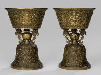 Pair of engraved butter lamp made of brass Pair of engraved butter lamp made of brass