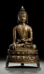 BRONZE OF BUDDHA SHAKYAMUNI ON A LOTUS BRONZE OF BUDDHA SHAKYAMUNI ON A LOTUS
