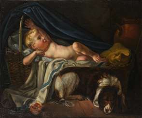 French painter: baby with dog French painter: baby with dog