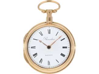 Pocket watch: large and heavy English double case-Spindeluhr, manufactured in 18K rose gold, eminent English watchmaker, a business partner of Breguet, Louis Recordon, London No. 9109, listed 1778-1824 Pocket watch: large and heavy English double case-Spindeluhr, manufactured in 18K rose gold, eminent English watchmaker, a business partner of Breguet, Louis Recordon, London No. 9109, listed 1778-1824
