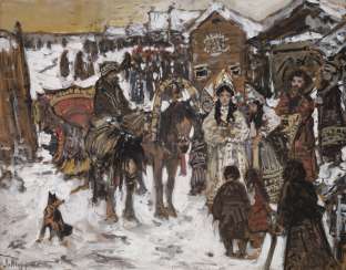 TURZHANSKY, LEONARD (1875-1945) On the Way to the Church , signed. TURZHANSKY, LEONARD (1875-1945) On the Way to the Church , signed.