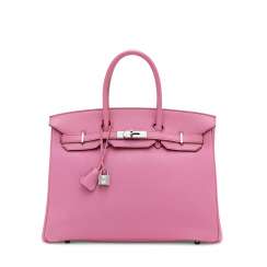 A PINK 5P CLÉMENCE LEATHER BIRKIN 35 WITH PALLADIUM HARDWARE A PINK 5P CLÉMENCE LEATHER BIRKIN 35 WITH PALLADIUM HARDWARE