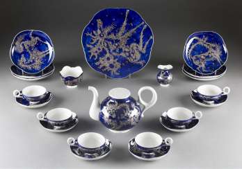 16-PIECE VERY RARE tea set WITH SILVER FANCIFUL animal motifs, German, Meissen, 1950-1970 16-PIECE VERY RARE tea set WITH SILVER FANCIFUL animal motifs, German, Meissen, 1950-1970