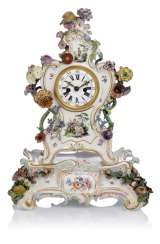 Porcelain mantel clock with Watteau painting Porcelain mantel clock with Watteau painting