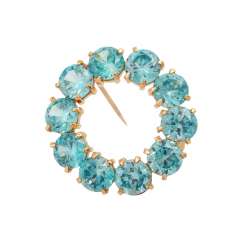 Wreath brooch is made of 10 blue zircons, together approx 10 ct, Wreath brooch is made of 10 blue zircons, together approx 10 ct,