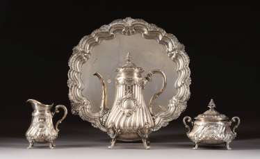 THREE-PIECE COFFEE SERVICE AND TRAY THREE-PIECE COFFEE SERVICE AND TRAY