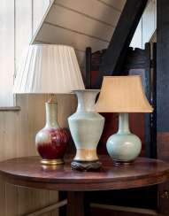 A GROUP OF THREE CHINESE VASES, TWO MOUNTED AS LAMPS A GROUP OF THREE CHINESE VASES, TWO MOUNTED AS LAMPS