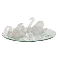 LALIQUE FRANCE LARGE ANIMAL PLASTIC OF TWO SWIMMING SWANS, LALIQUE FRANCE LARGE ANIMAL PLASTIC OF TWO SWIMMING SWANS,