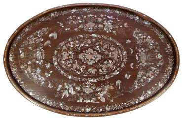 Oval tray made of wood with rich mother of Pearl inlays Oval tray made of wood with rich mother of Pearl inlays