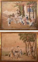 Two pieces China Qing Dynasty Character scene painting Two pieces China Qing Dynasty Character scene painting