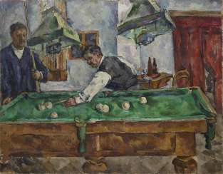 The Game of Billiards. Aristarkh Lentulov and Petr Konchalovsky, titled in Cyrillic, numbered The Game of Billiards. Aristarkh Lentulov and Petr Konchalovsky, titled in Cyrillic, numbered
