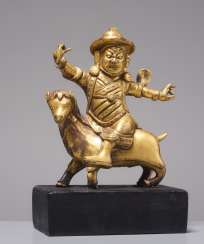 FIRE-GILT BRONZE OF THE DAMCAN ON GOAT FIRE-GILT BRONZE OF THE DAMCAN ON GOAT
