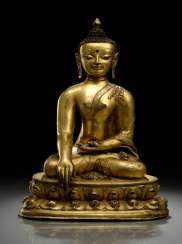 FINE FIRE-GILDED BRONZE OF THE BUDDHA SHAKYAMUNI FINE FIRE-GILDED BRONZE OF THE BUDDHA SHAKYAMUNI