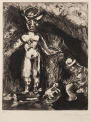 MARC CHAGALL 1887 Witebsk - 1985 Paul-de-Vence. THE MAN AND THE WOODEN IDOL (FROM: 'LES FABLES DE LA FONTAINE') MARC CHAGALL 1887 Witebsk - 1985 Paul-de-Vence. THE MAN AND THE WOODEN IDOL (FROM: 'LES FABLES DE LA FONTAINE')