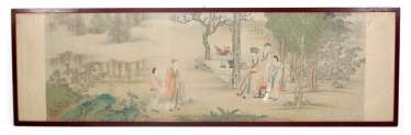 Anonymous cross-role representation of a taught scene in the garden, colors on silk Anonymous cross-role representation of a taught scene in the garden, colors on silk