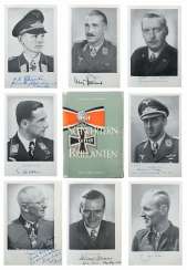 15 orig. Signatures of a total of 27 carriers of the Eichenlaubs with swords and diamonds to the knight's cross of the Iron cross 15 orig. Signatures of a total of 27 carriers of the Eichenlaubs with swords and diamonds to the knight's cross of the Iron cross