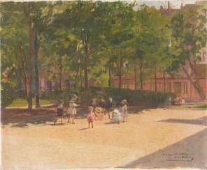 ANDRÉ DEVAMBEZ 1867 Paris - 1943, CHILDREN PLAYING IN THE GARDEN Oil on canvas ANDRÉ DEVAMBEZ 1867 Paris - 1943, CHILDREN PLAYING IN THE GARDEN Oil on canvas