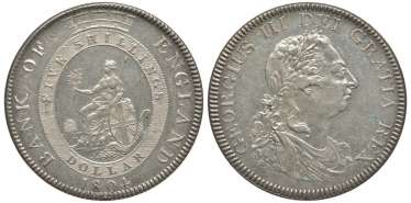 АНГЛИЯ 1 ДОЛЛАР (5 ШИЛЛИНГОВ) 1804 ГЕОРГ III KM Tn1, Spink 3768 серебро 10-016-47 АНГЛИЯ 1 ДОЛЛАР (5 ШИЛЛИНГОВ) 1804 ГЕОРГ III KM Tn1, Spink 3768 серебро 10-016-47